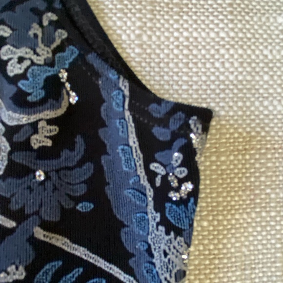 Chico's Travellers Black/Blue Silver Glitter Festive Holiday Tank Top- Sz- M - Picture 10 of 14